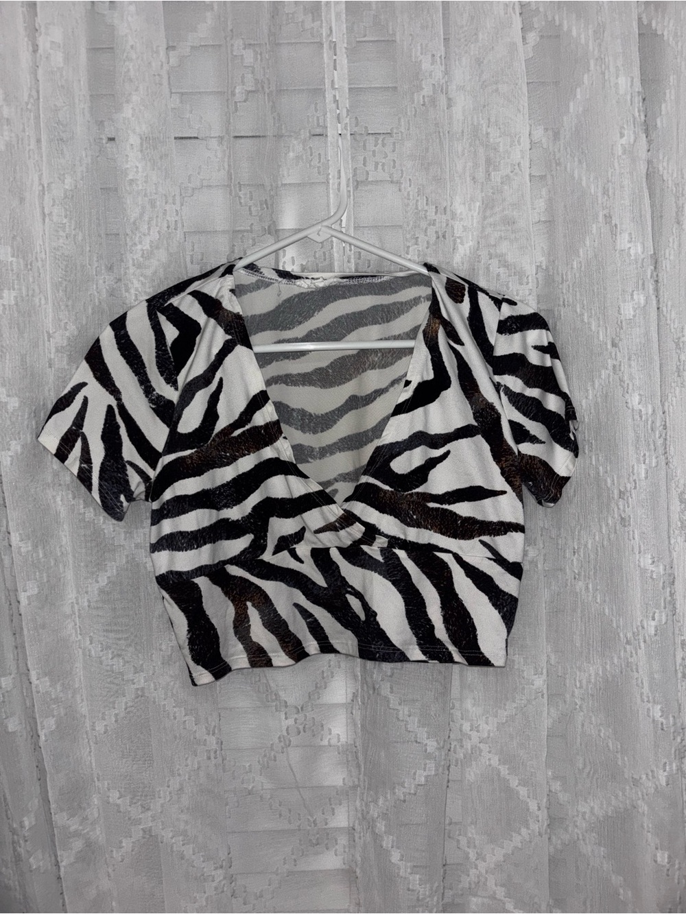 Bear Dance Zebra Wrap Crop Top in Black & White